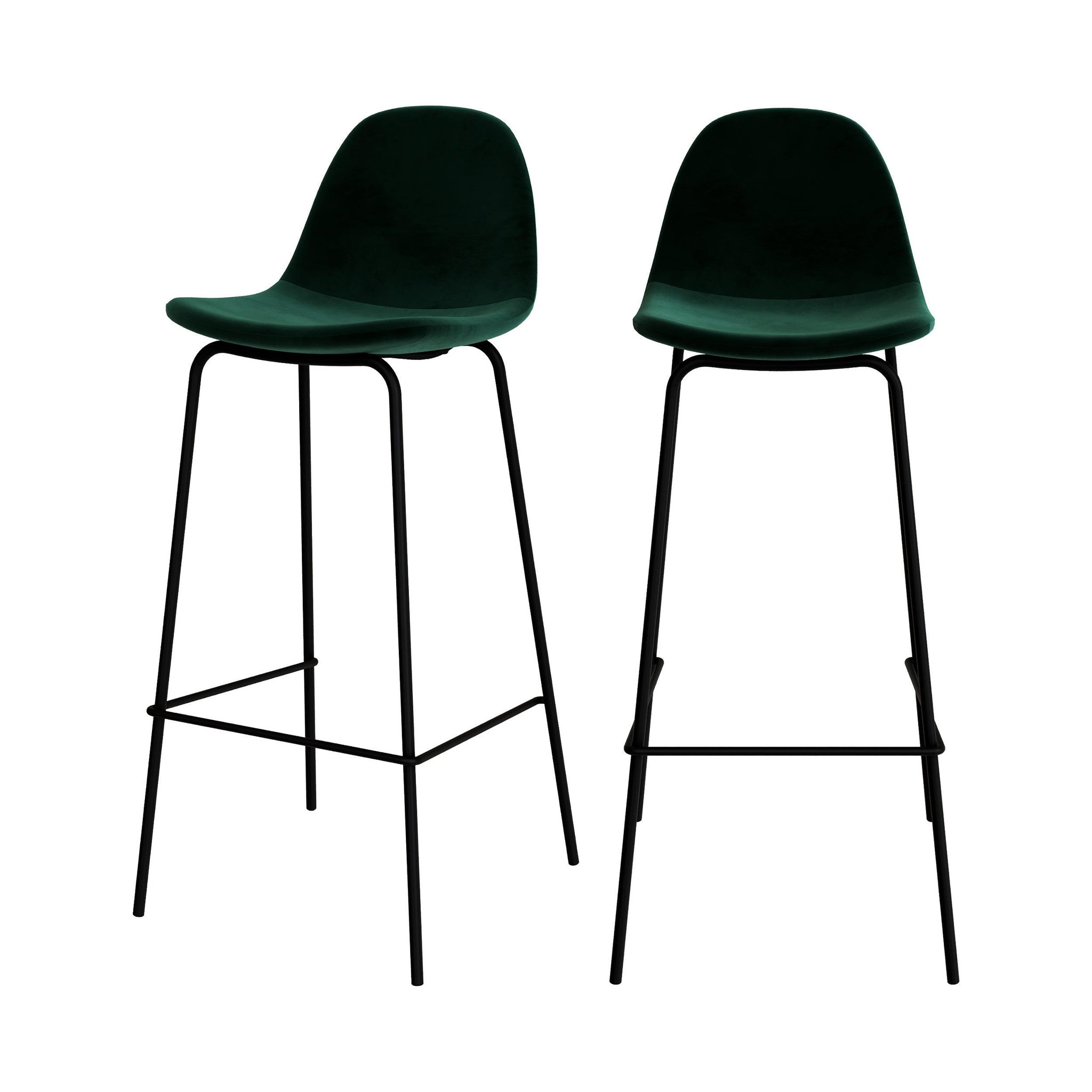 MAISON PAVANE Lot de 2 chaises de bar en velours vert foncé 75 cm-Henrik