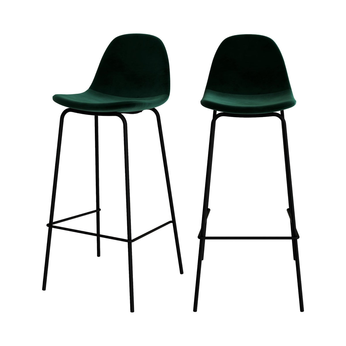 Rendez vous déco Lot de 2 chaises de bar en velours vert foncé 75 cm-Henrik