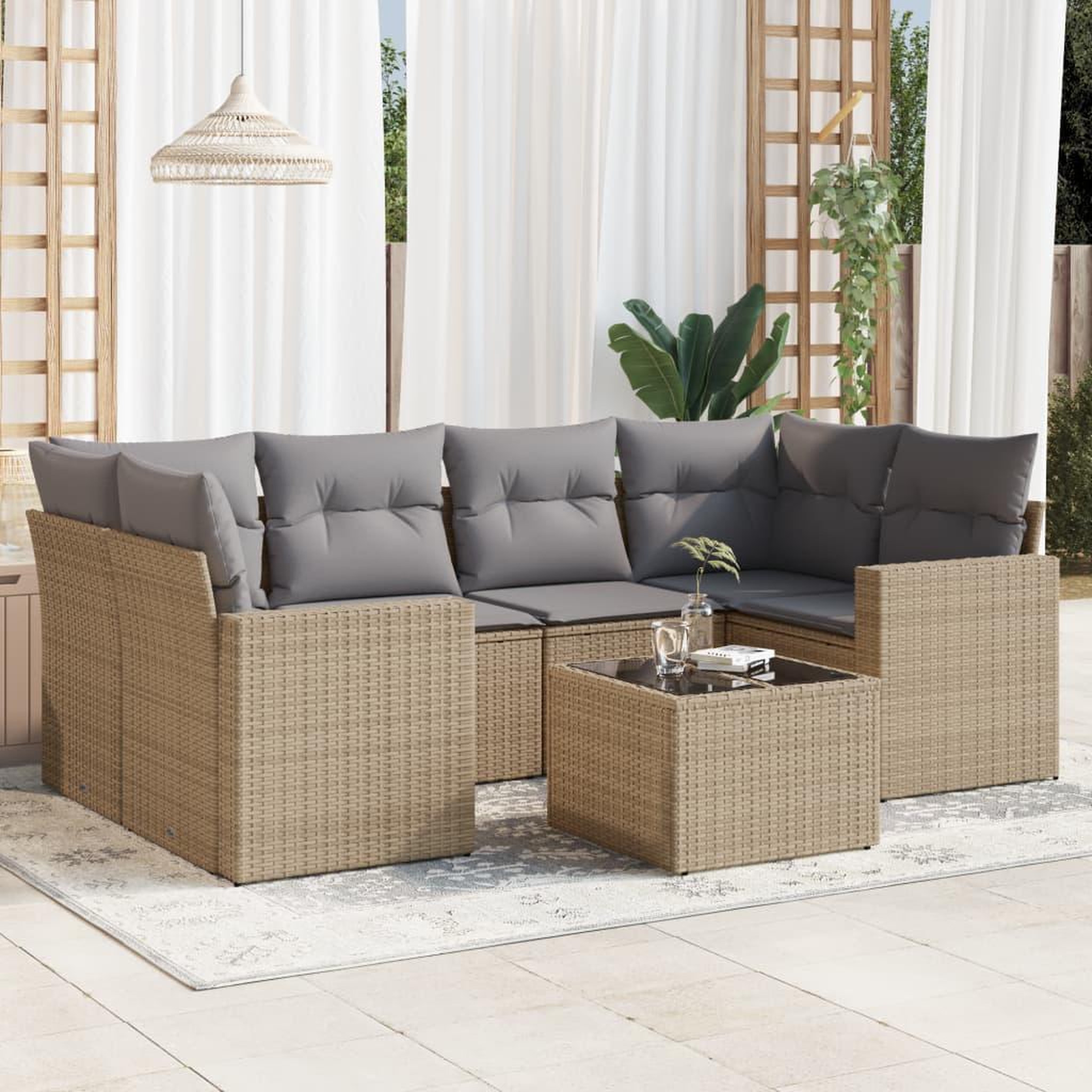 VIDAXL Salon de jardin avec coussins 7 pcs beige resine tressee