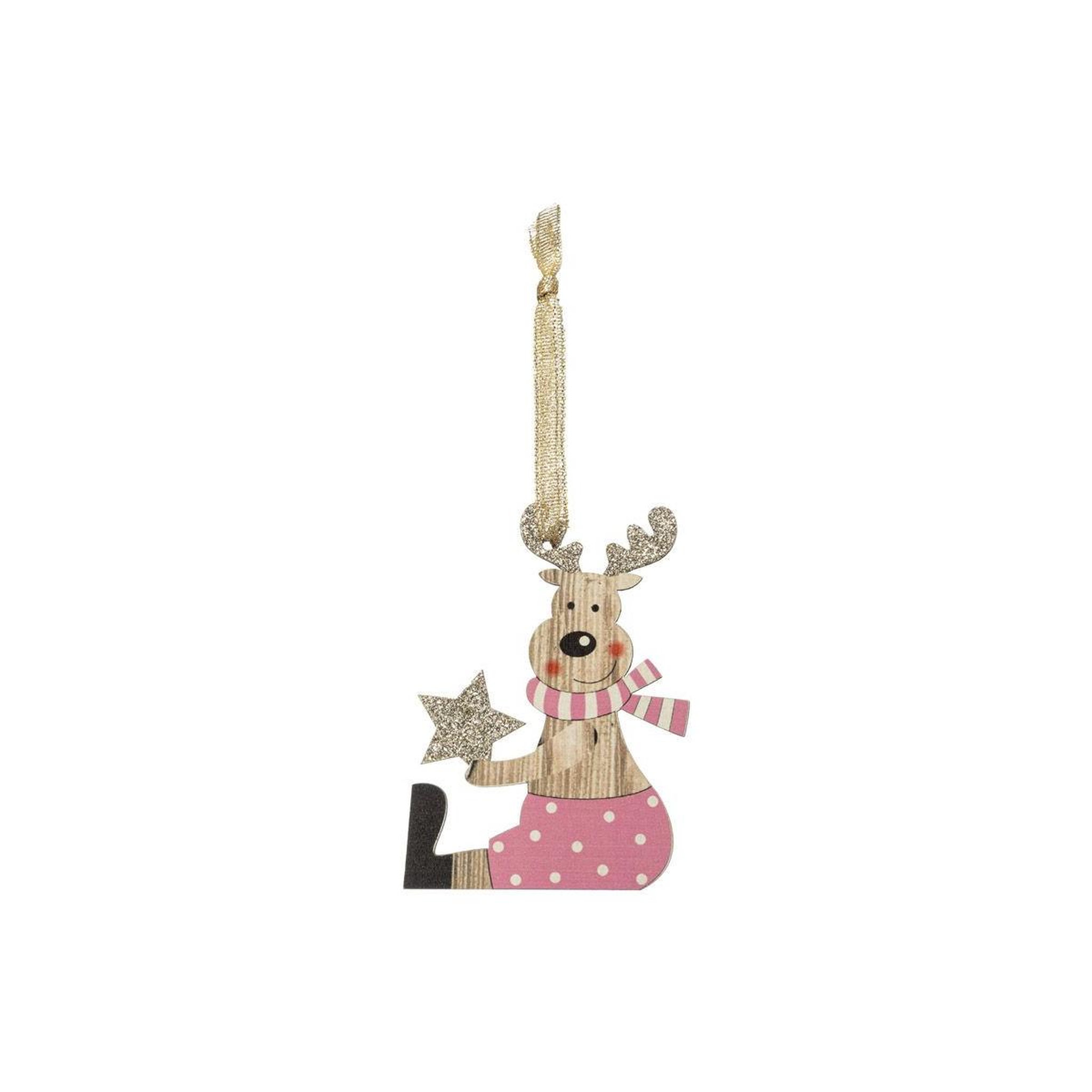 FEERIC LIGHT & CHRISTMAS Sujet de Noël Renne  Dis Maman  10cm Rose