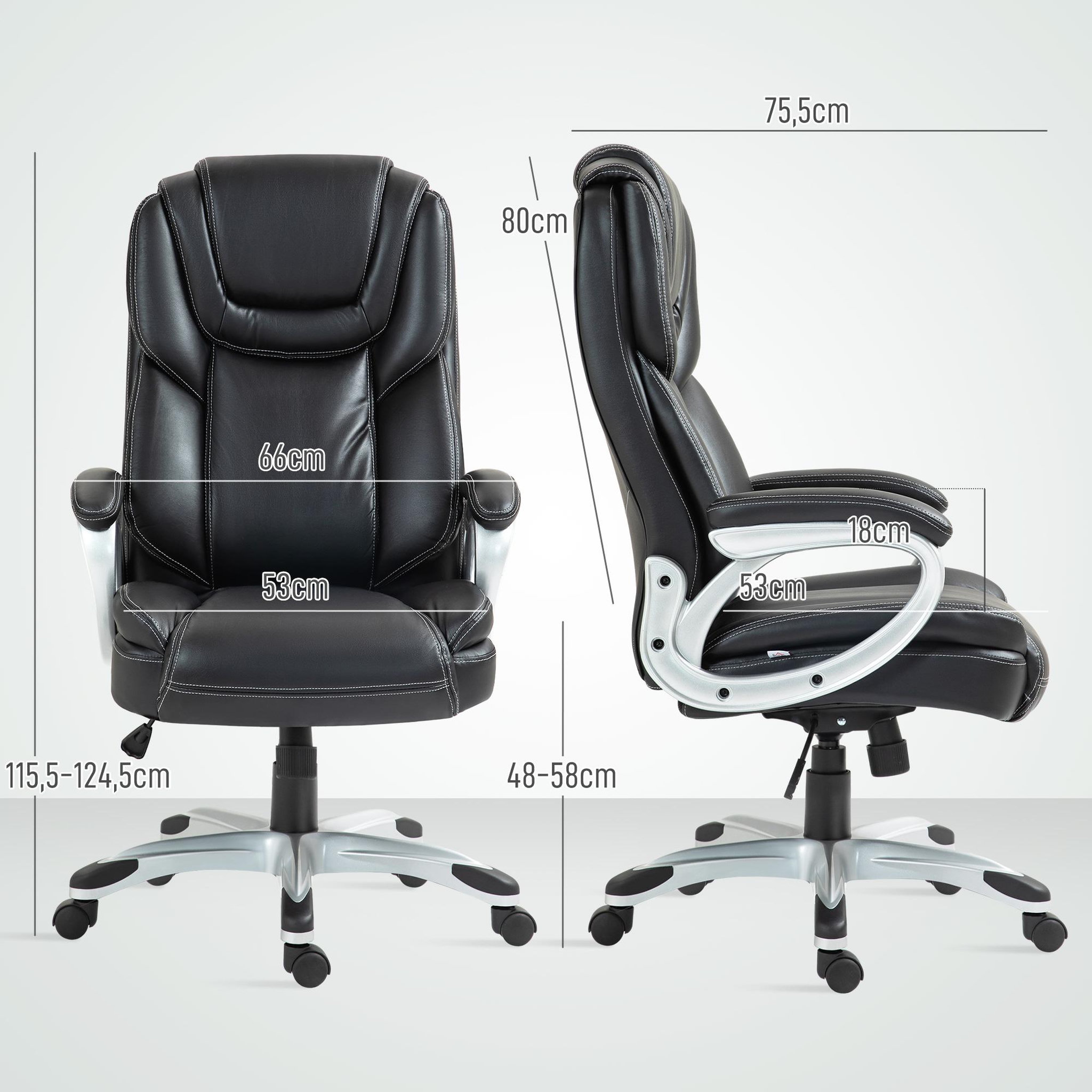 Voir la diapositive 3 : HOMCOM Chaise de bureau direction réglable grand confort - fonction bascule verrouillable - synthétique noir