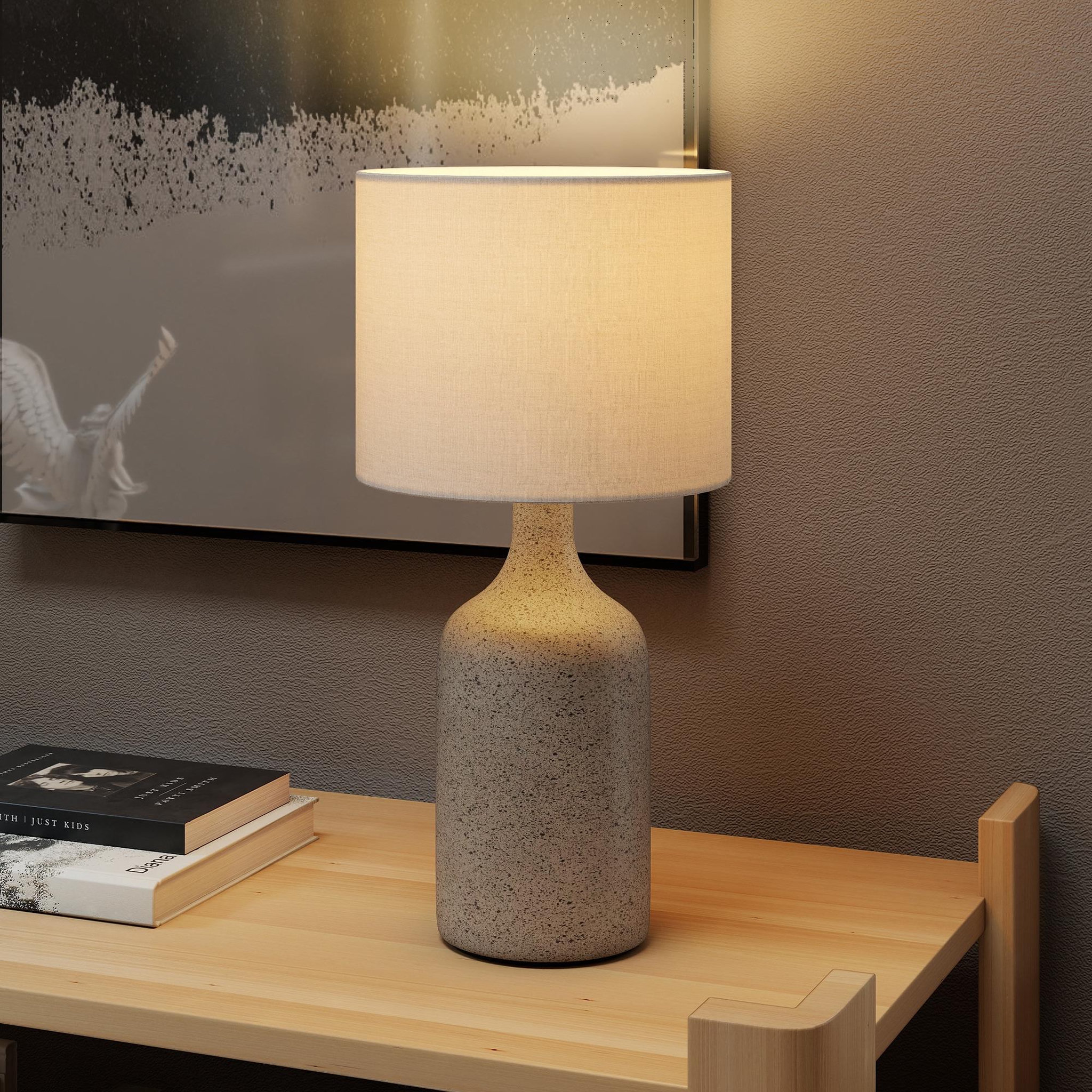 Voir la diapositive 2 : HOMCOM Lampe de table design effet grès céramique lin