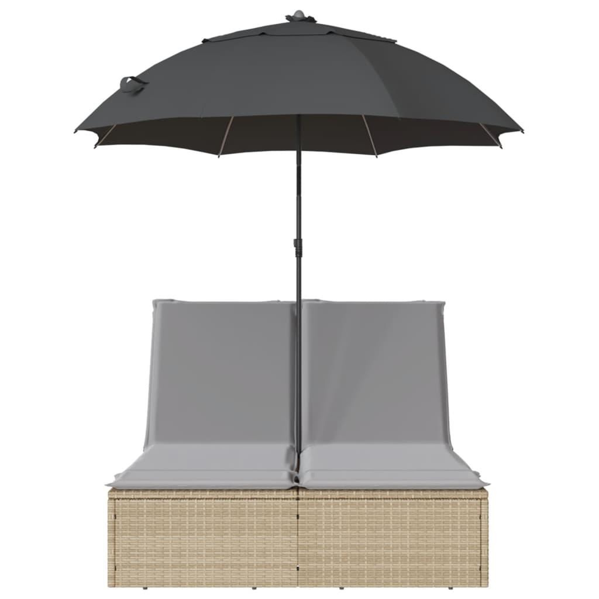 Voir la diapositive 4 : VIDAXL Chaise longue double avec coussins et parasol beige poly rotin