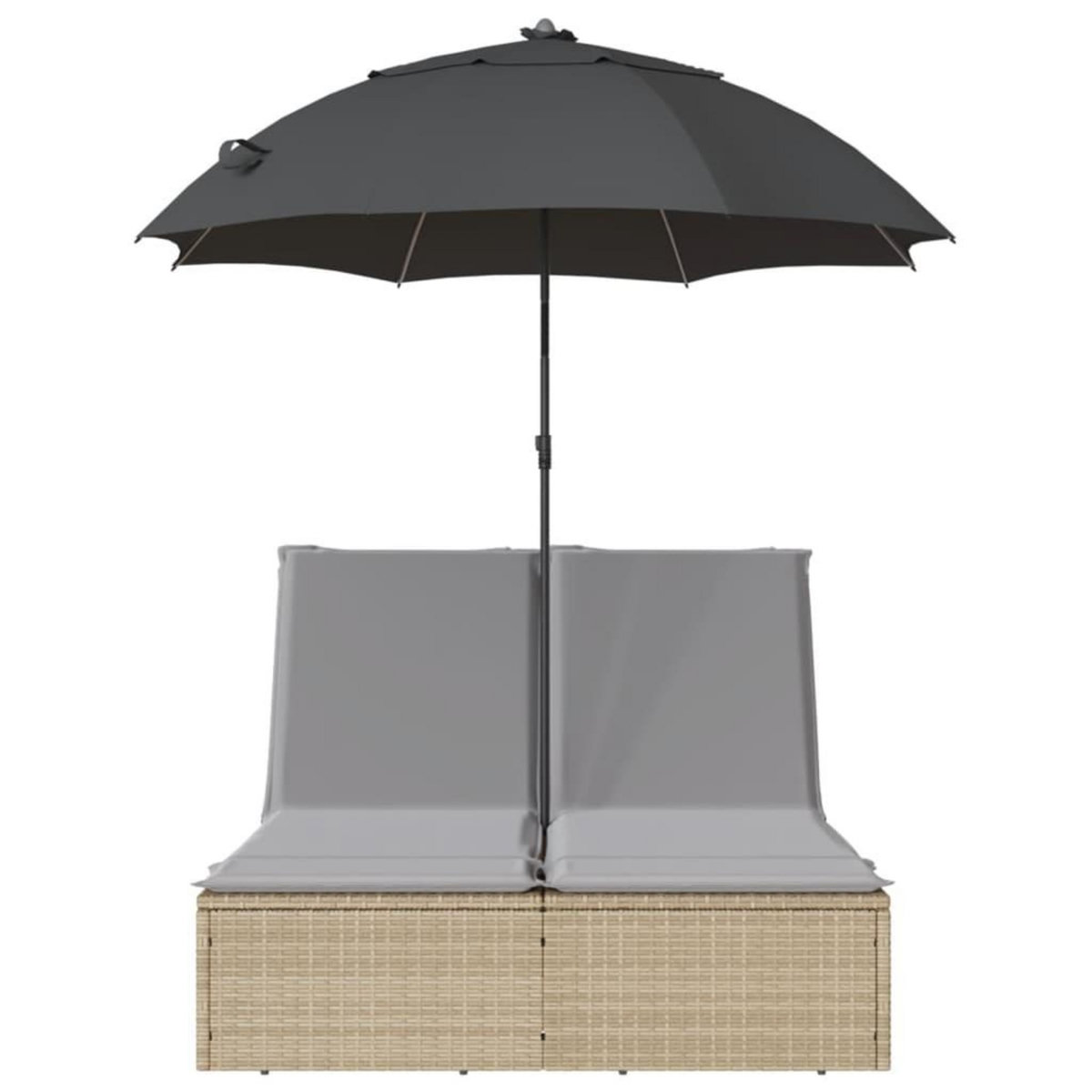 VIDAXL Chaise longue double avec coussins et parasol beige poly rotin