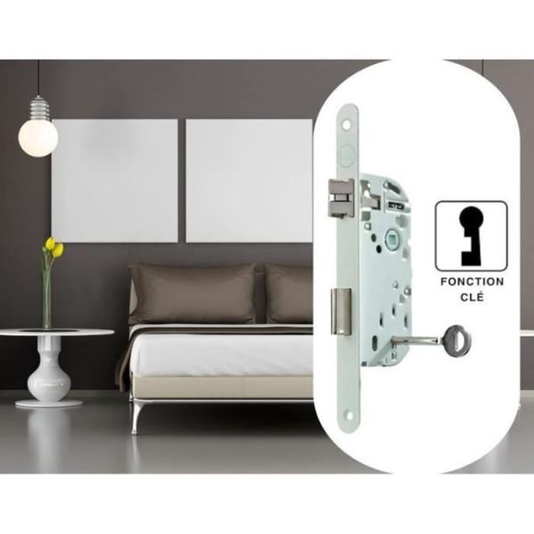 Voir la diapositive 2 : YALE Serrure a encastrer a clé - yale - y75r-a40/b/sc - axe 40 mm, coffre 135 mm - certifié nf niveau 2 - blanc, gâche et clé inc