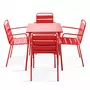 Table de jardin carrée et 4 fauteuils acier rouge