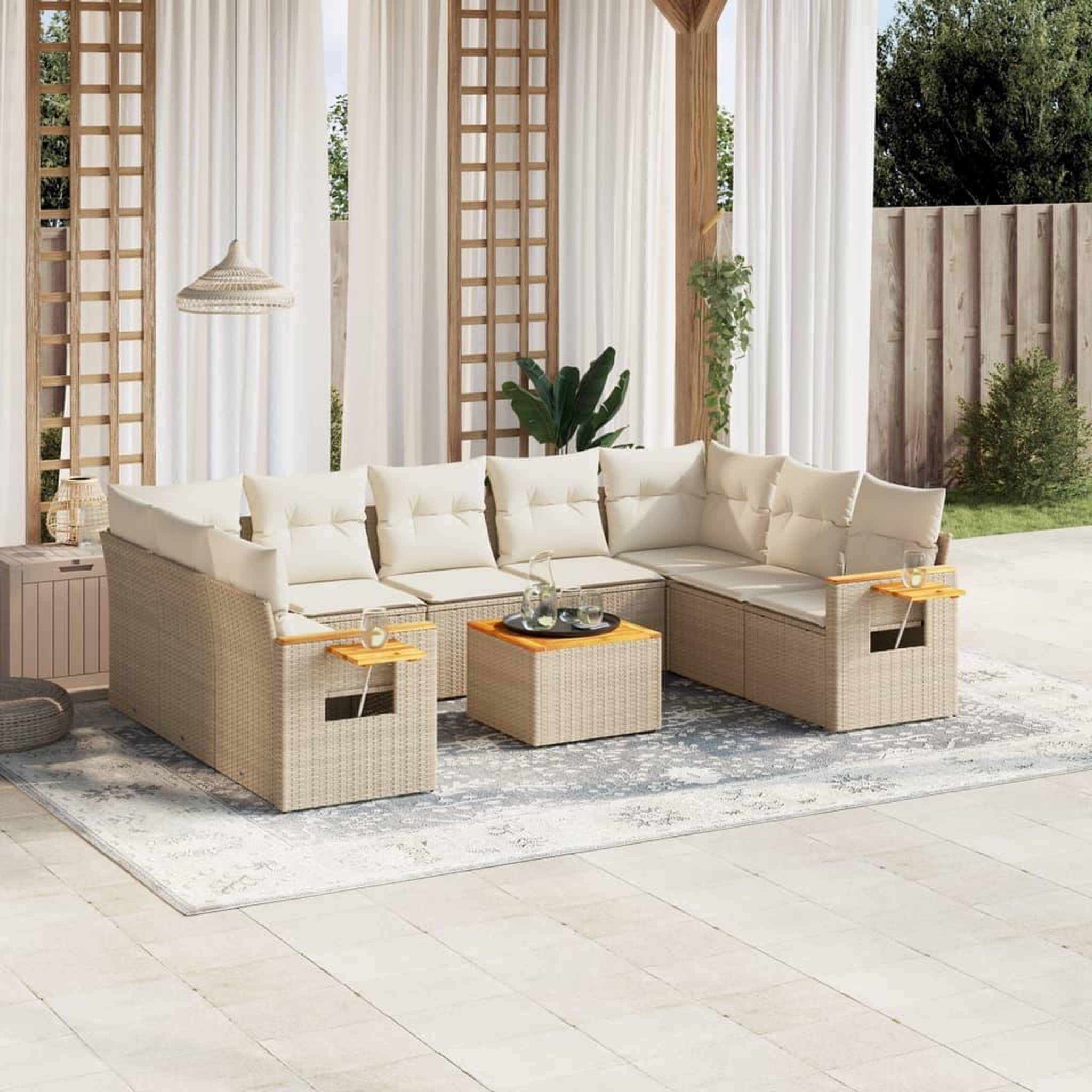 VIDAXL Salon de jardin avec coussins 10 pcs beige resine tressee