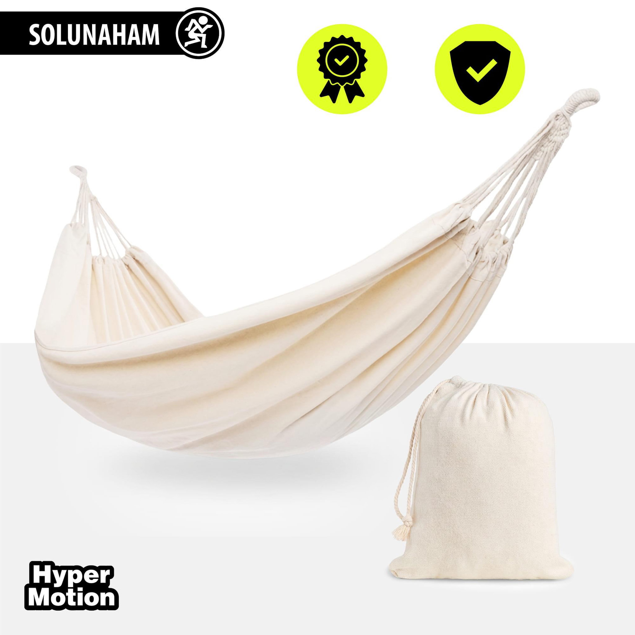 Voir la diapositive 2 : HYPERMOTION Hamac Beige 200x150 cm avec Housse - Léger, Confortable 1,35 kg, Coton/Polyester