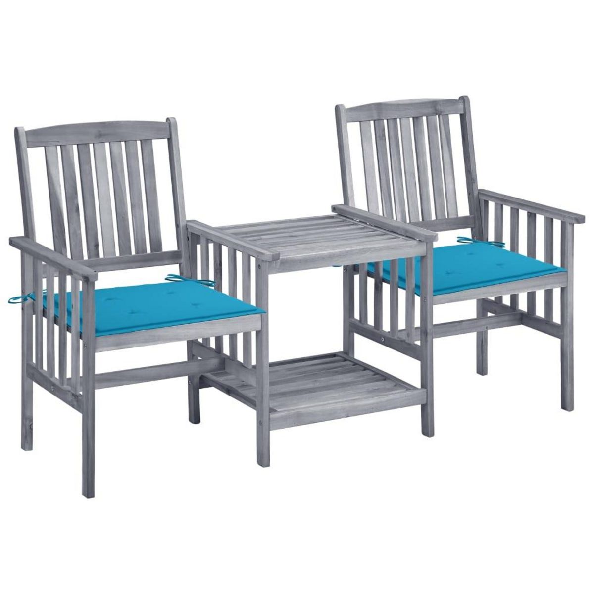 VIDAXL Chaises de jardin avec table a the et coussins Acacia solide