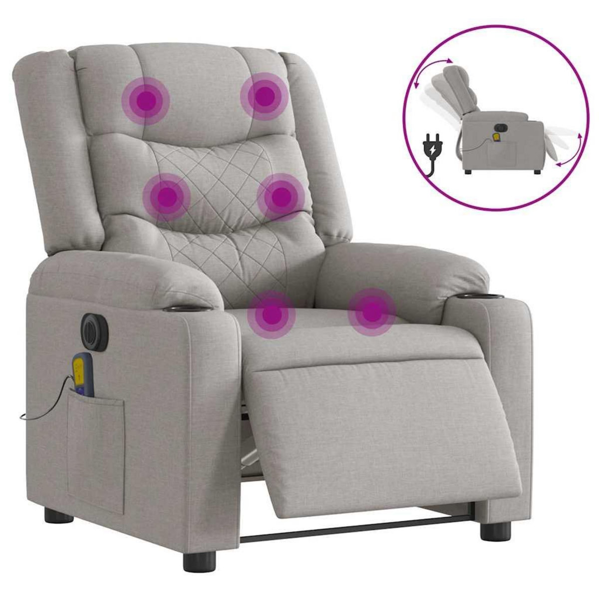 VIDAXL Fauteuil de massage inclinable electrique gris nuage tissu
