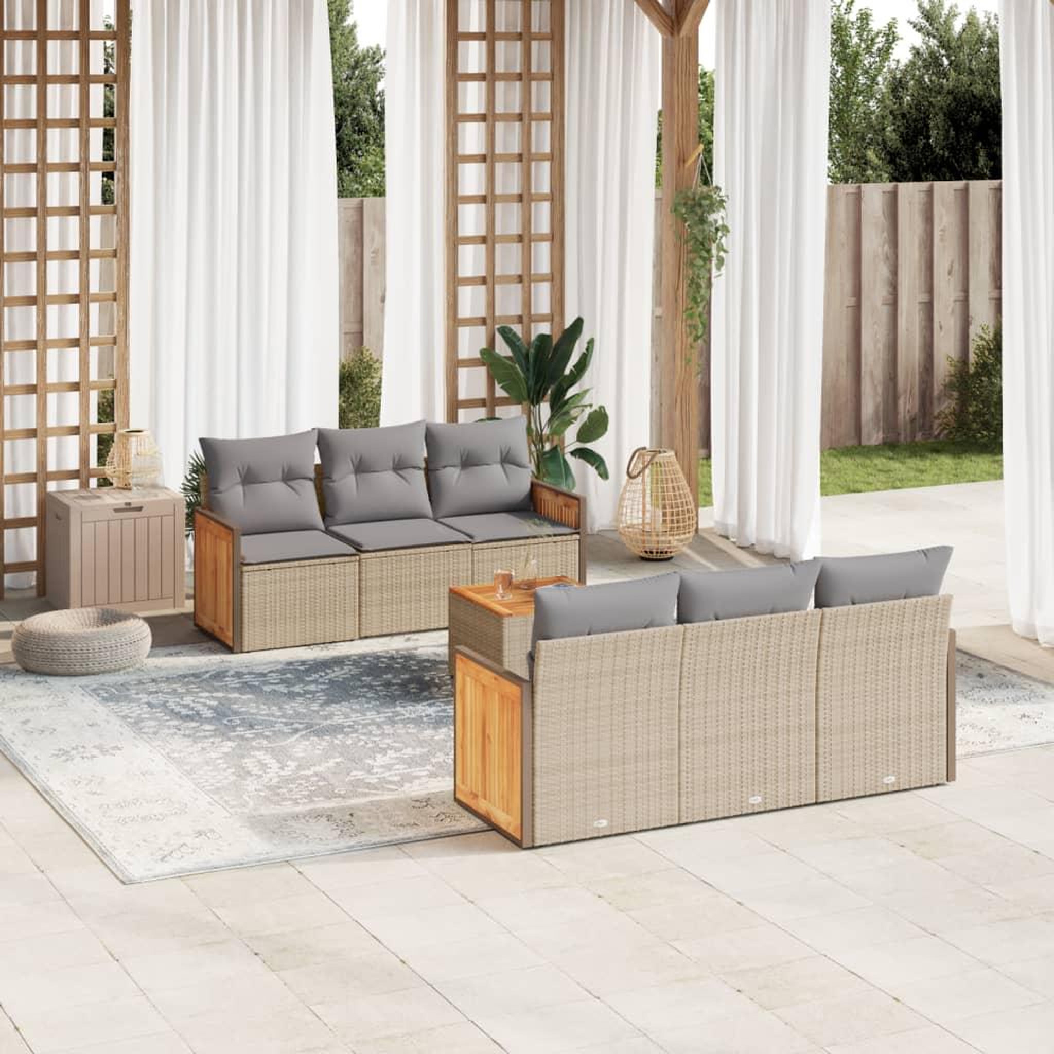 VIDAXL Salon de jardin avec coussins 7 pcs beige resine tressee