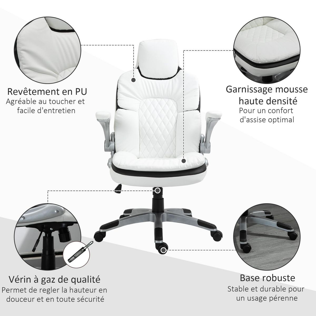 HOMCOM HOMCOM Fauteuil de bureau manager gaming style baquet racing dossier assise capitonné revêtement synthétique blanc noir
