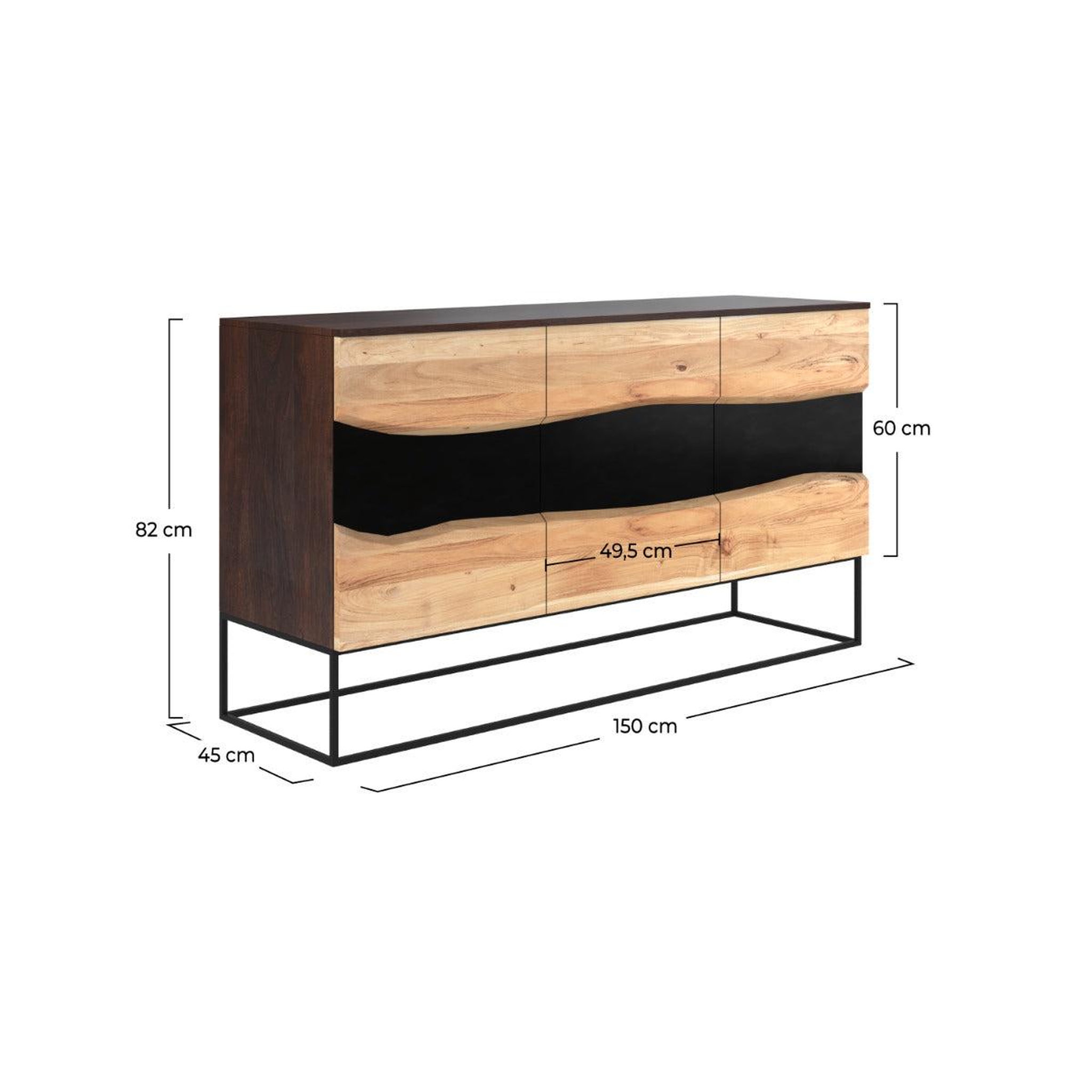 Voir la diapositive 4 : MAISON PAVANE Buffet 3 portes en bois d'acacia et métal noir-Alabama