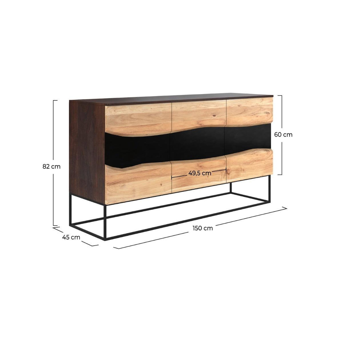Rendez vous déco Buffet 3 portes en bois d'acacia et métal noir-Alabama