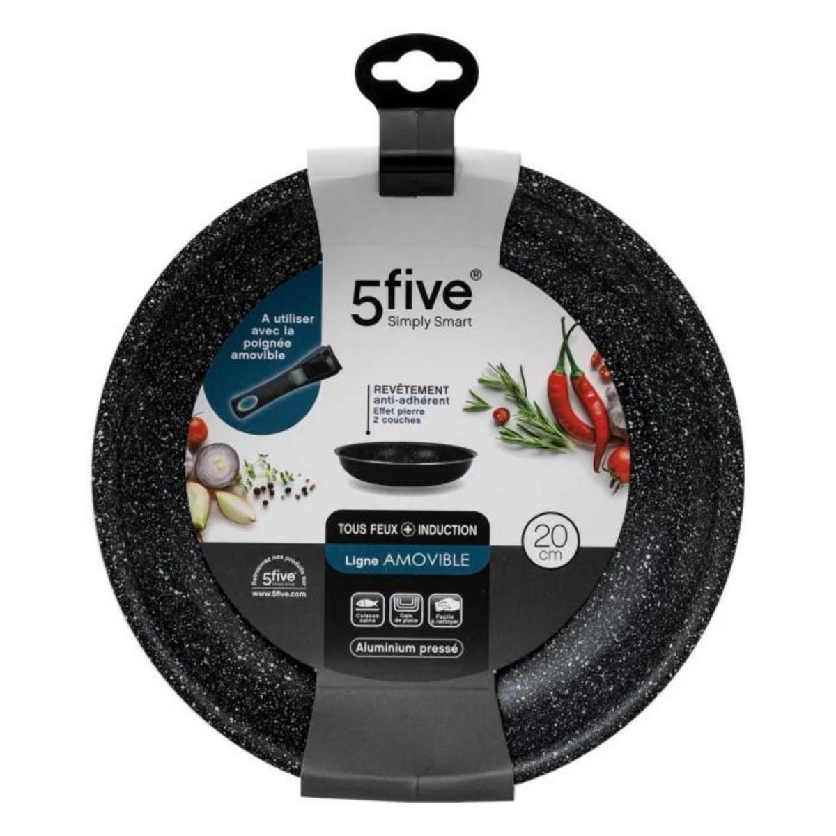 FIVE Poêle en Aluminium  Amovible  20cm Noir