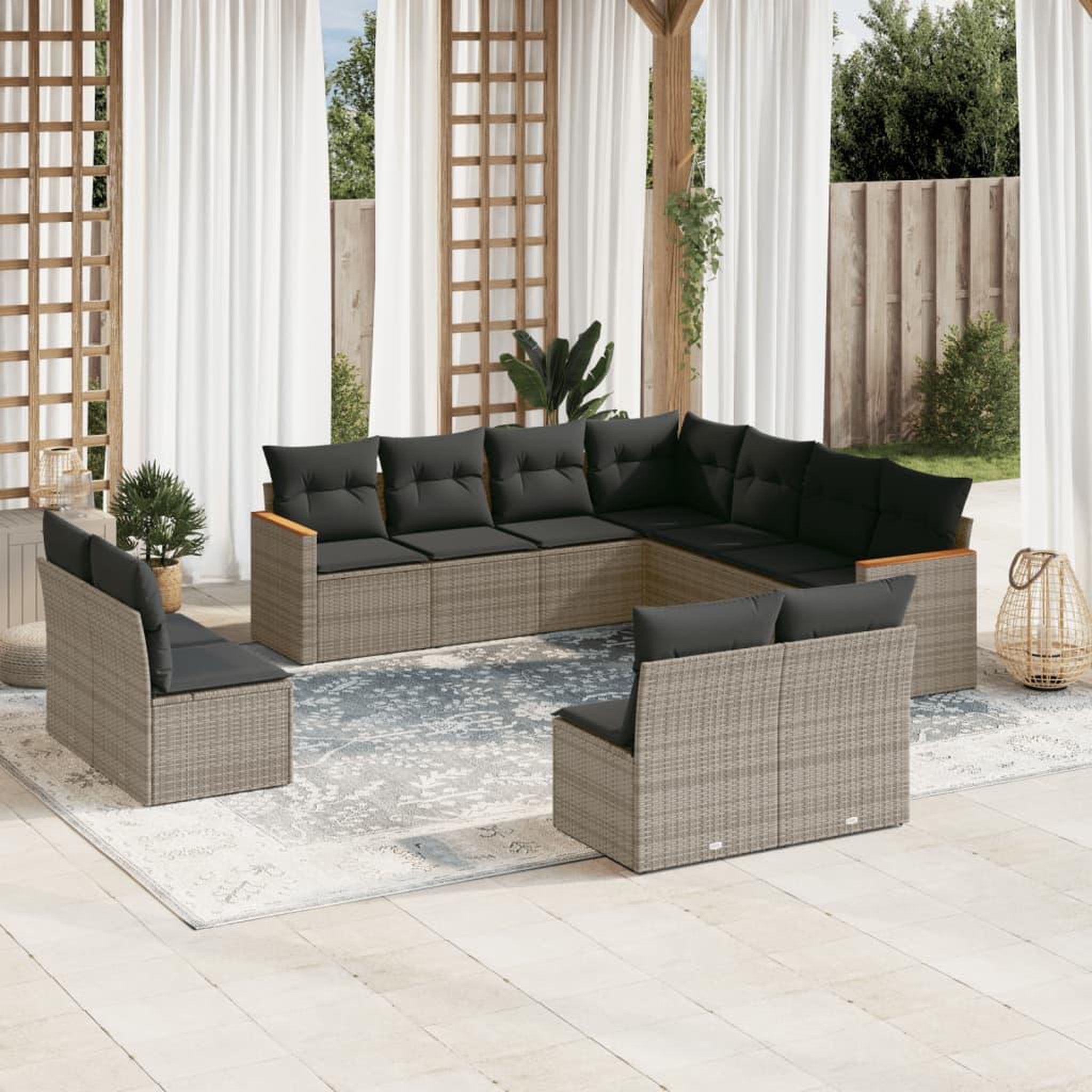 VIDAXL Salon de jardin 11 pcs avec coussins gris resine tressee