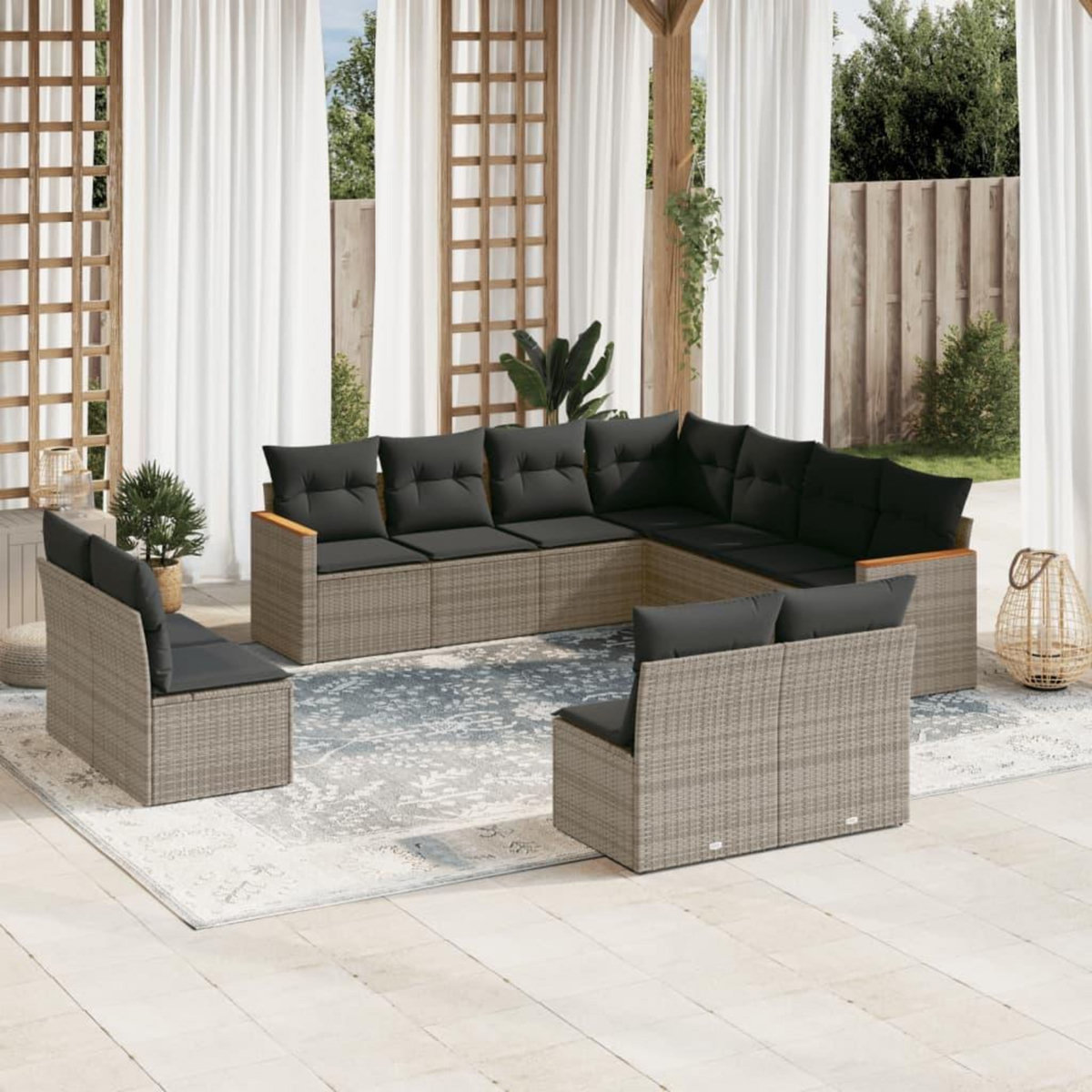 VIDAXL Salon de jardin 11 pcs avec coussins gris resine tressee