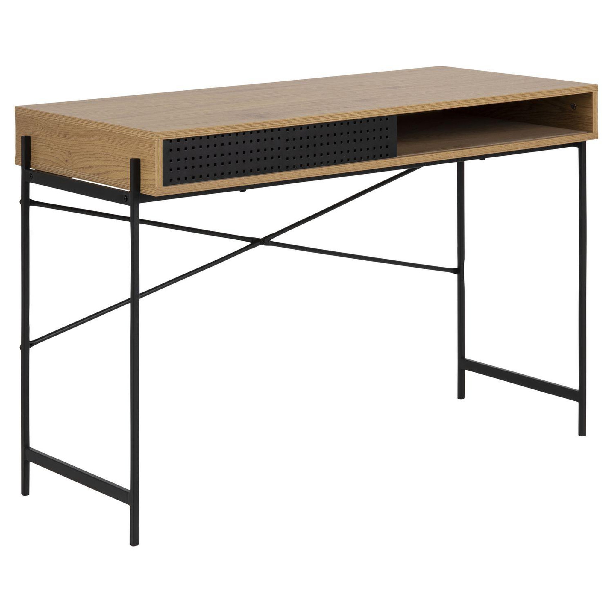 TOILINUX Bureau aria en mdf et métal avec 1compartiment ouvert et 1 porte coulissante. Coloris disponibles : Noir, Marron