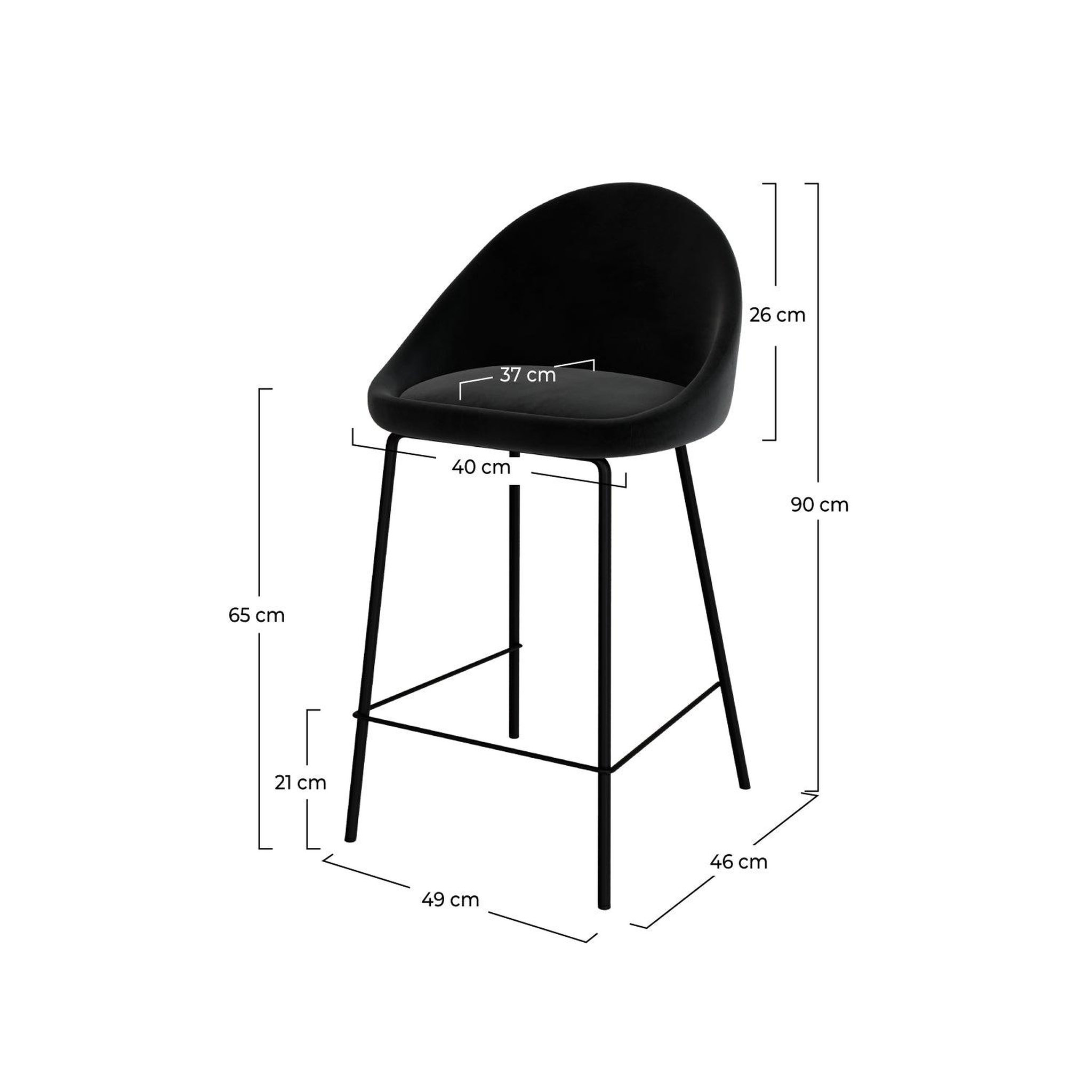 Voir la diapositive 4 : MAISON PAVANE Lot de 2 chaises pour îlot central 65 cm en velours noir-misty