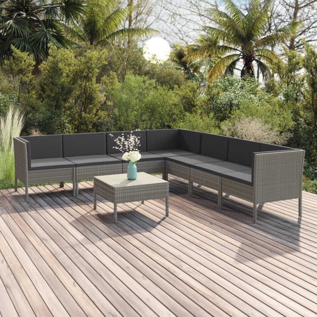 VIDAXL Salon de jardin 8 pcs avec coussins resine tressee gris
