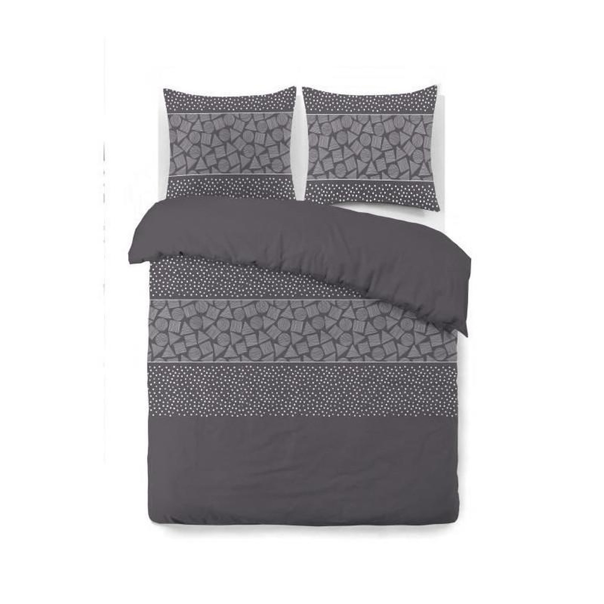 Voir la diapositive 2 : VISION VISION Parure de couette Arthur - 100% coton - 1 housse de couette 240 x 260 cm + 2 taies d'oreiller 65 x 65 cm - Gris anthracit