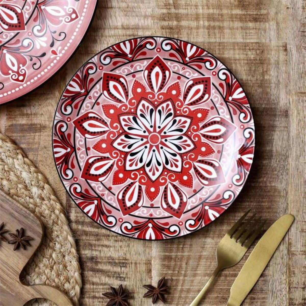 Paris Prix Lot de 6 Assiettes Plates  Jaipur  19cm Rouge