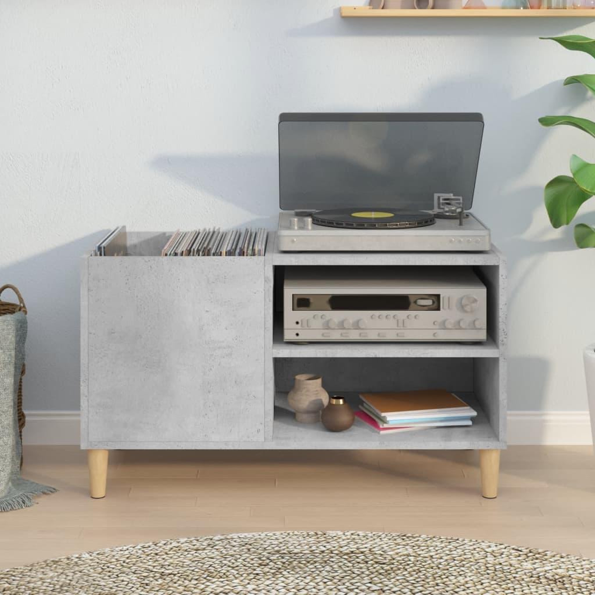 Voir la diapositive 3 : VIDAXL Armoire a disques gris beton 84,5x38x48 cm bois d'ingenierie