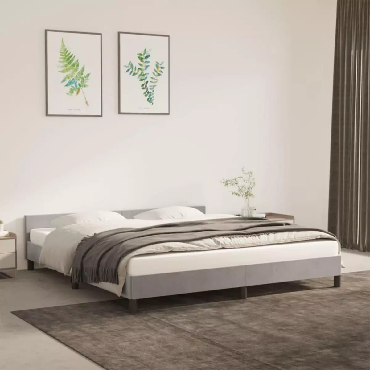 VIDAXL Cadre de lit avec tete de lit Gris clair 160x200 cm Velours