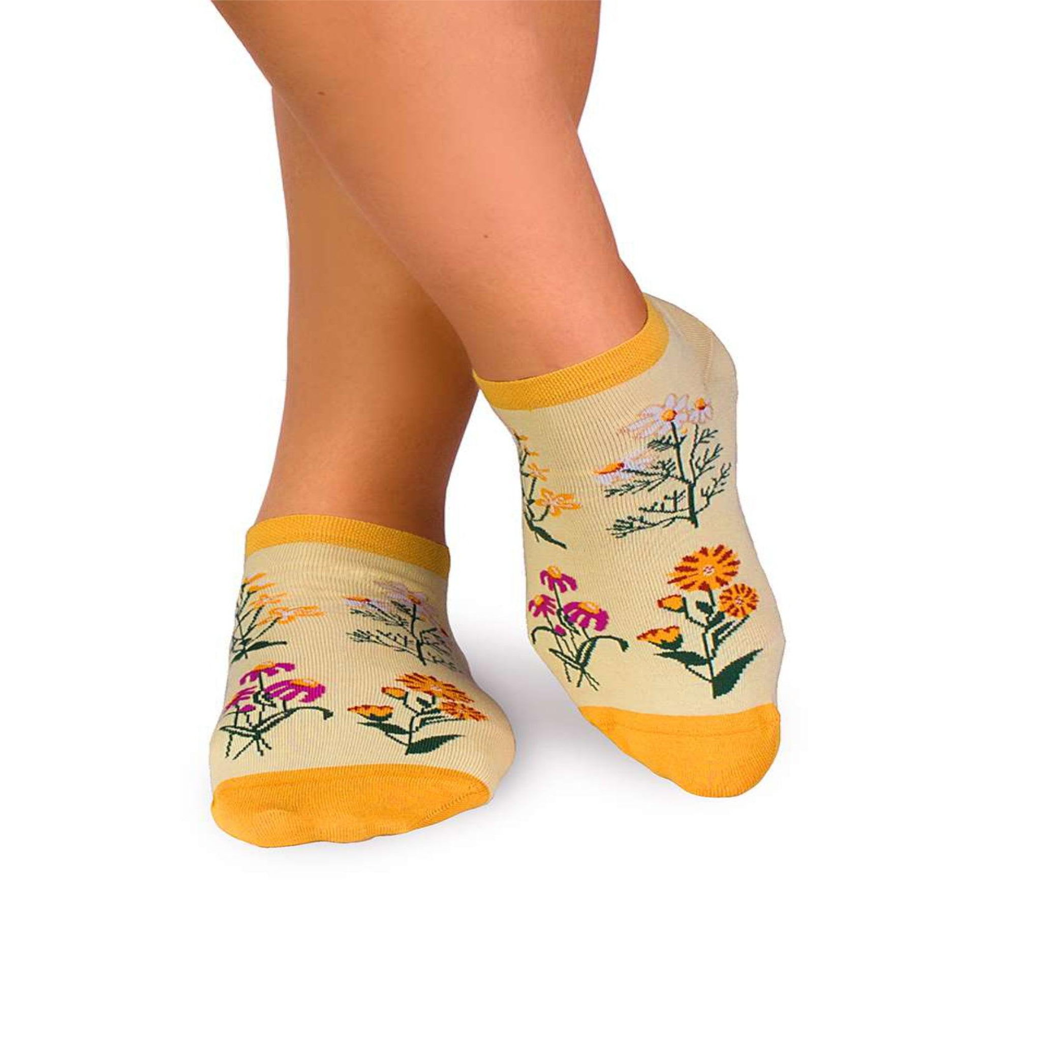 PIRIN HILL Socquettes coton bio fleurs & herbes - jaunes. Coloris disponibles : Jaune