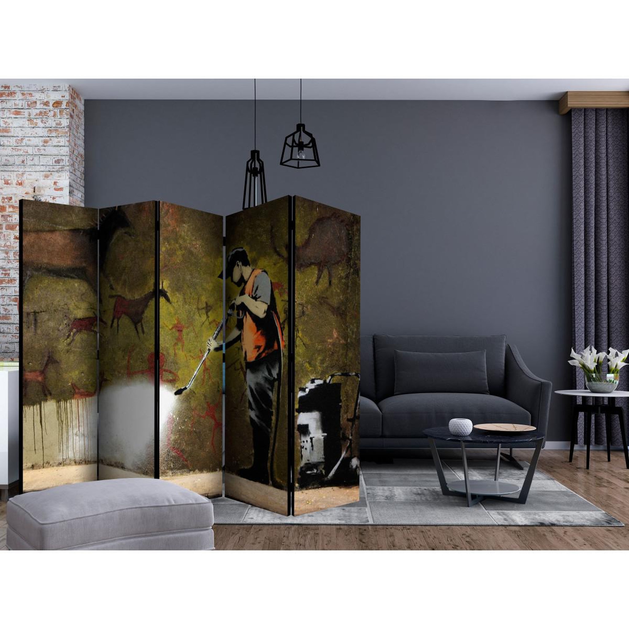 Voir la diapositive 2 : Paris Prix Paravent 5 volets  banksy - cave painting  172x225cm