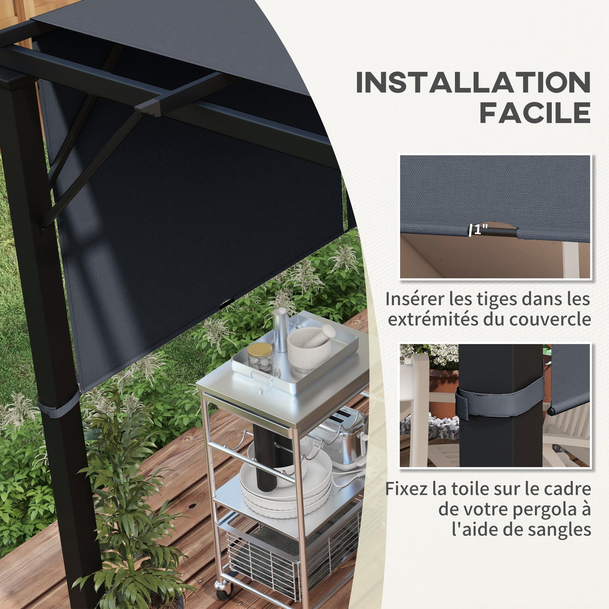 Voir la diapositive 6 : OUTSUNNY Lot de 2 toiles de rechange pergola rétractable 3 x 3 m polyester anti-UV30+ anthracite