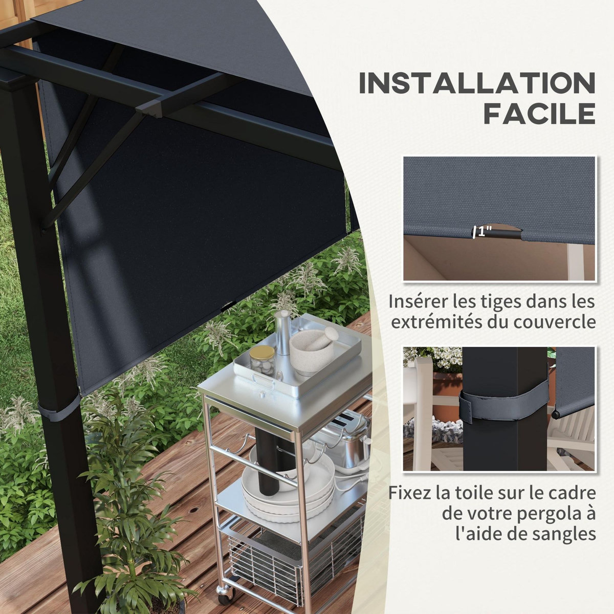 OUTSUNNY Lot de 2 toiles de rechange pergola rétractable 3 x 3 m polyester anti-UV30+ anthracite
