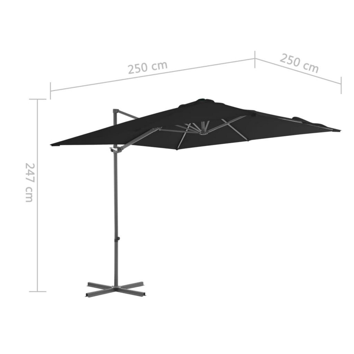 VIDAXL Parasol de jardin en porte-a-faux avec mat en acier noir