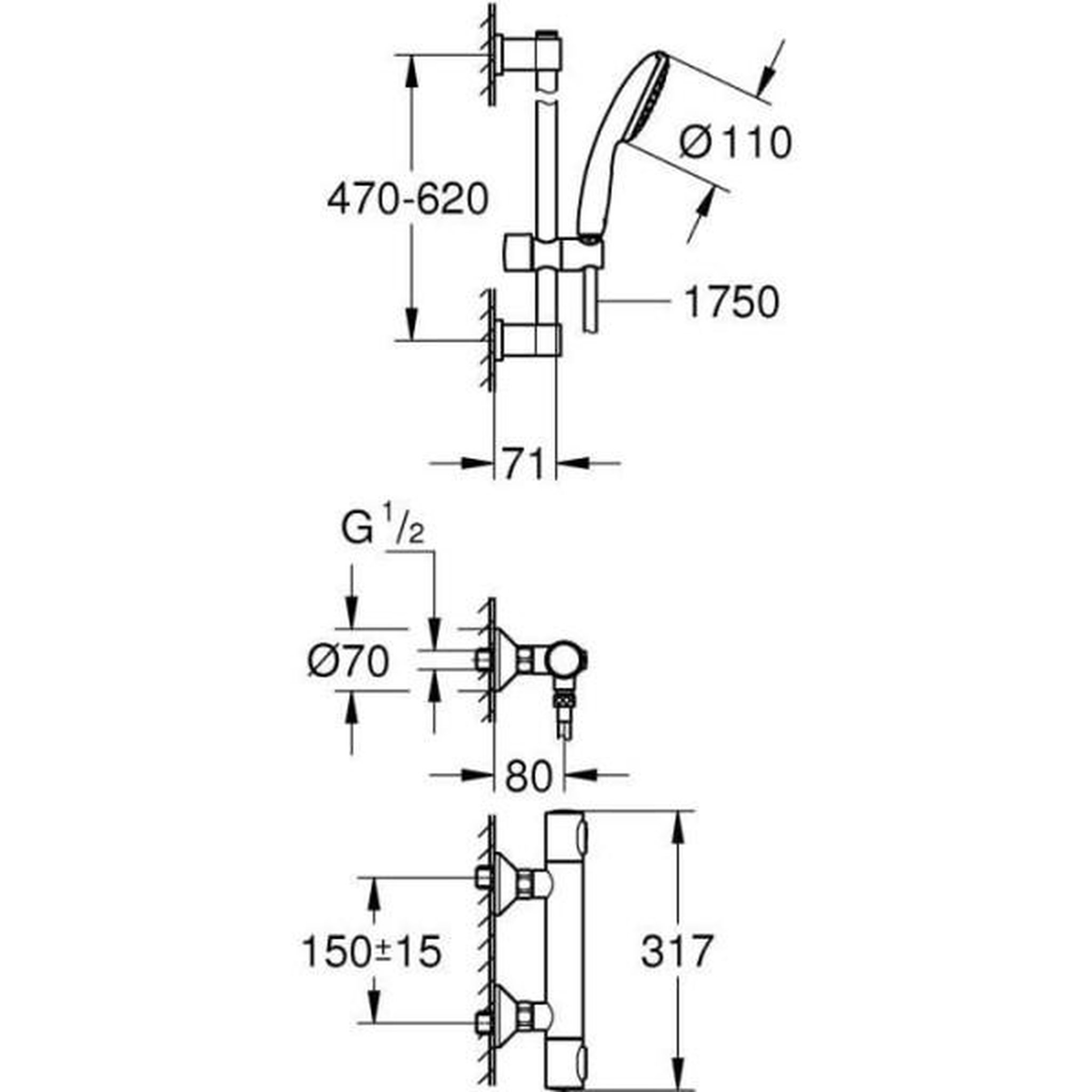 Voir la diapositive 3 : Grohe Ensemble de douche avec mitigeur thermostatique, pommeau 1 jet, barre 60cm et flexible - GROHE 34800001 - Economie d'eau - Chrom