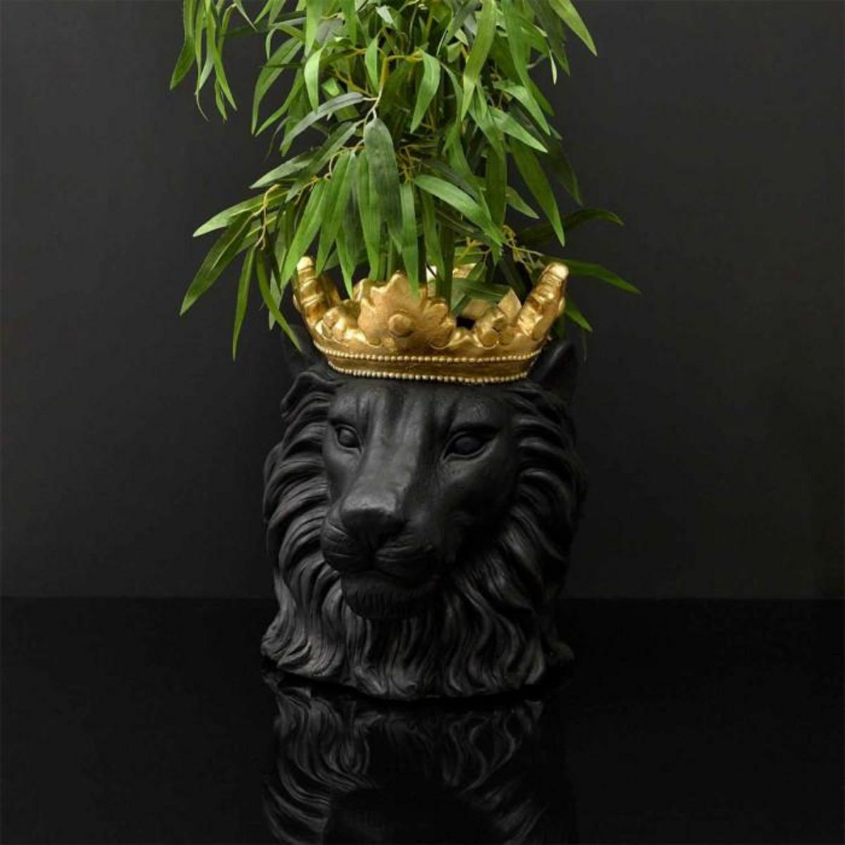 Paris Prix Cache-Pot Tête de Lion  Couronne  39cm Noir