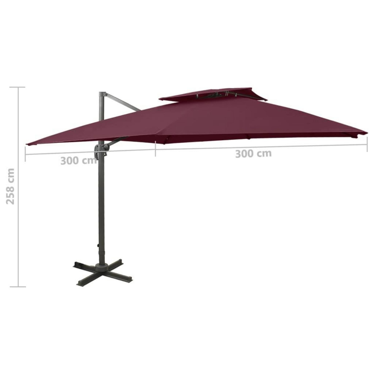 VIDAXL Parasol de jardin en porte-a-faux a double toit rouge bordeaux
