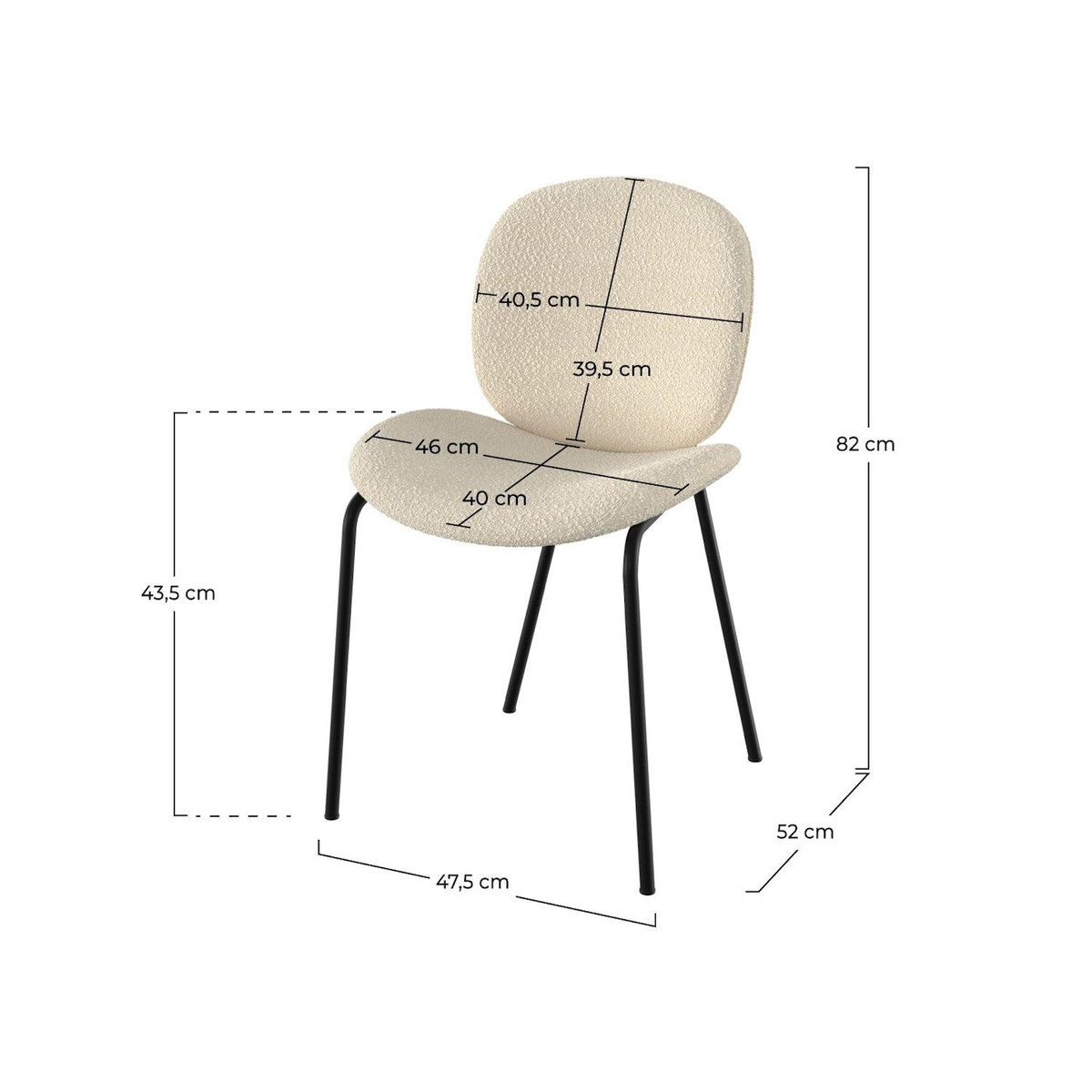 Rendez vous déco Lot de 2 chaises en tissu bouclé beige et pieds en métal noir-Iris