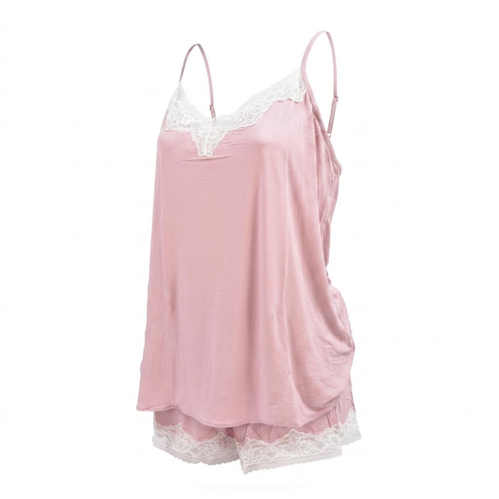 OZABI OZABI Pyjama Femme Viscose Débardeur Col V Dentelle Toucher Doux. Coloris disponibles : Rose, Violet, Bleu
