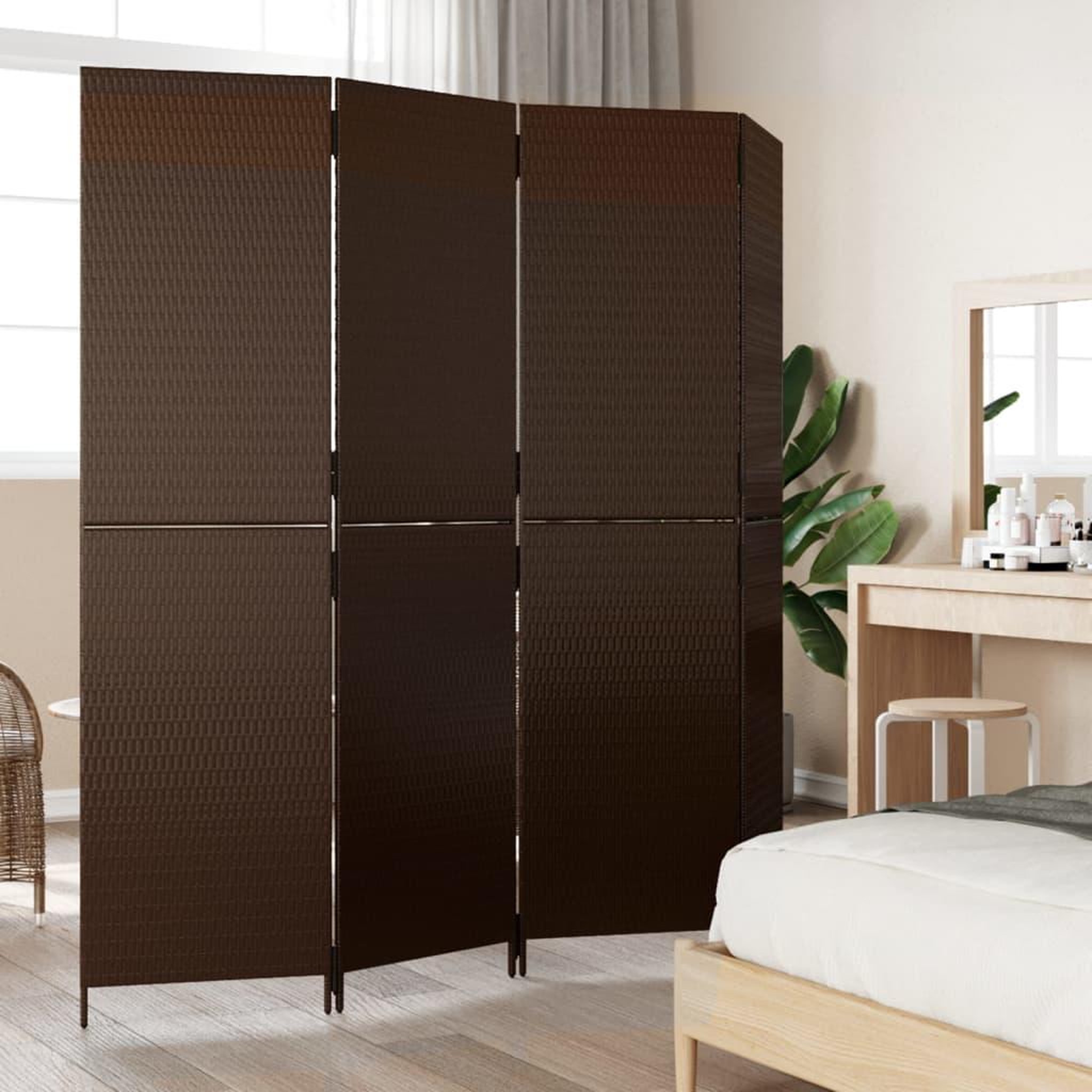 Voir la diapositive 3 : VIDAXL Cloison de separation 4 panneaux marron resine tressee
