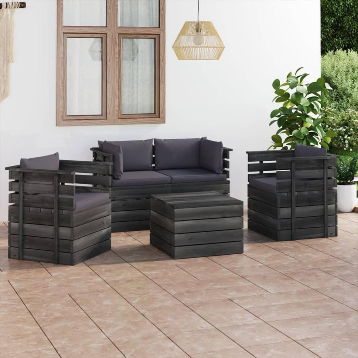 VIDAXL Salon palette de jardin 5 pcs avec coussins Bois de pin massif