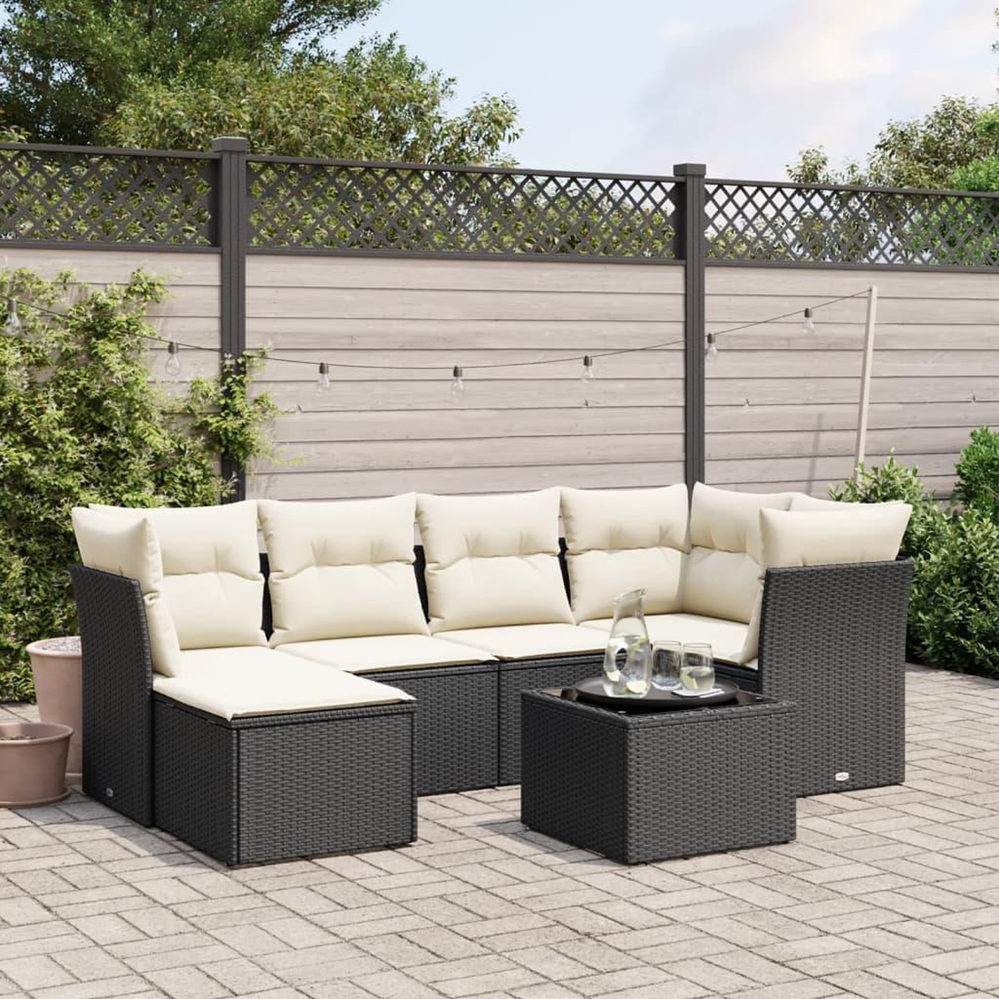 VIDAXL Salon de jardin 7 pcs avec coussins noir resine tressee