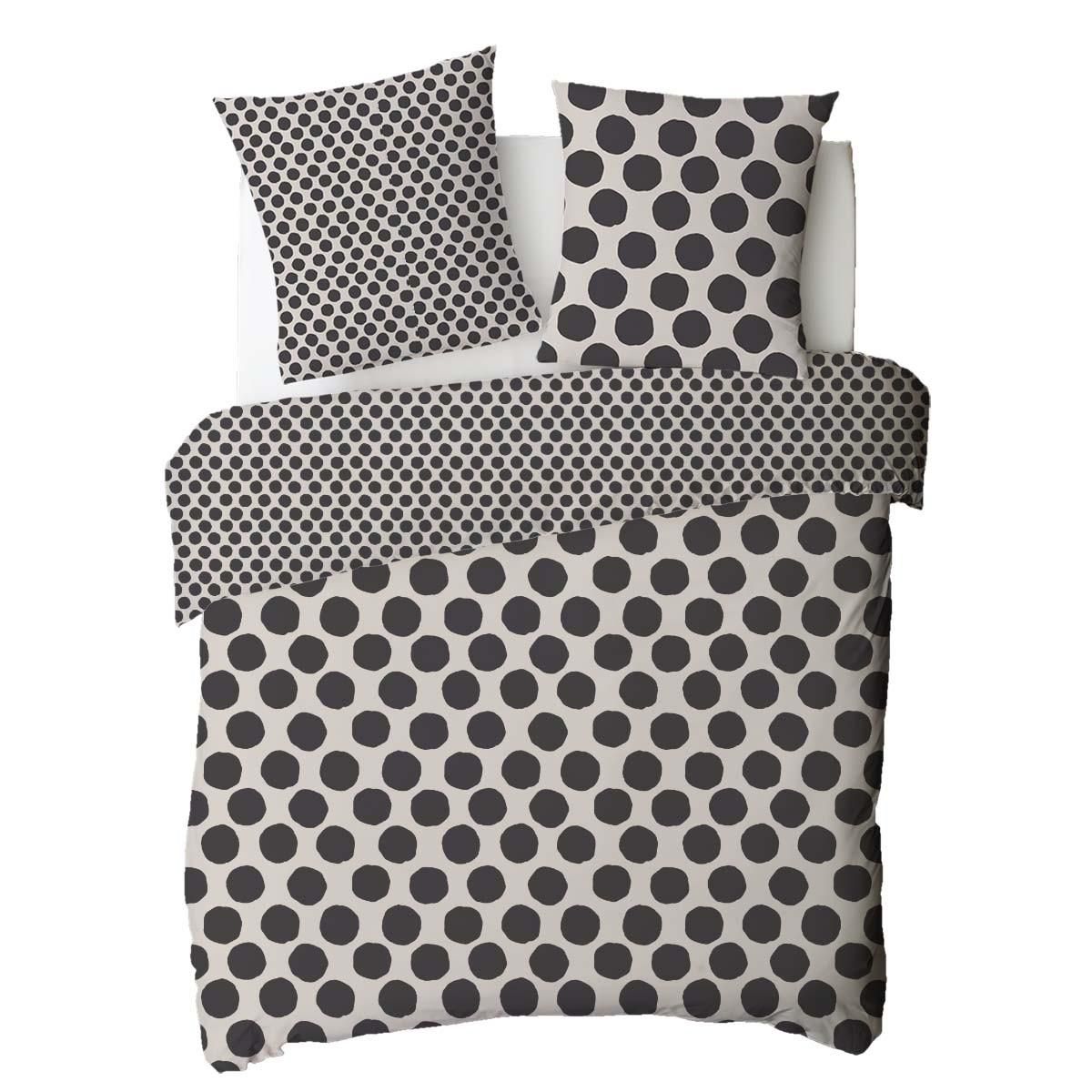 FUTURE HOME Parure de lit 2 personnes à pois réversible en coton