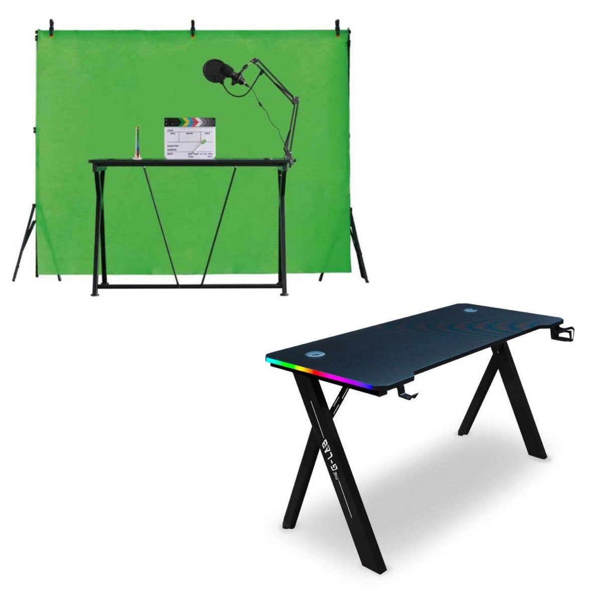 QILIVE Pack Streaming 4 en 1 + THE G-LAB Bureau Gaming Carbon