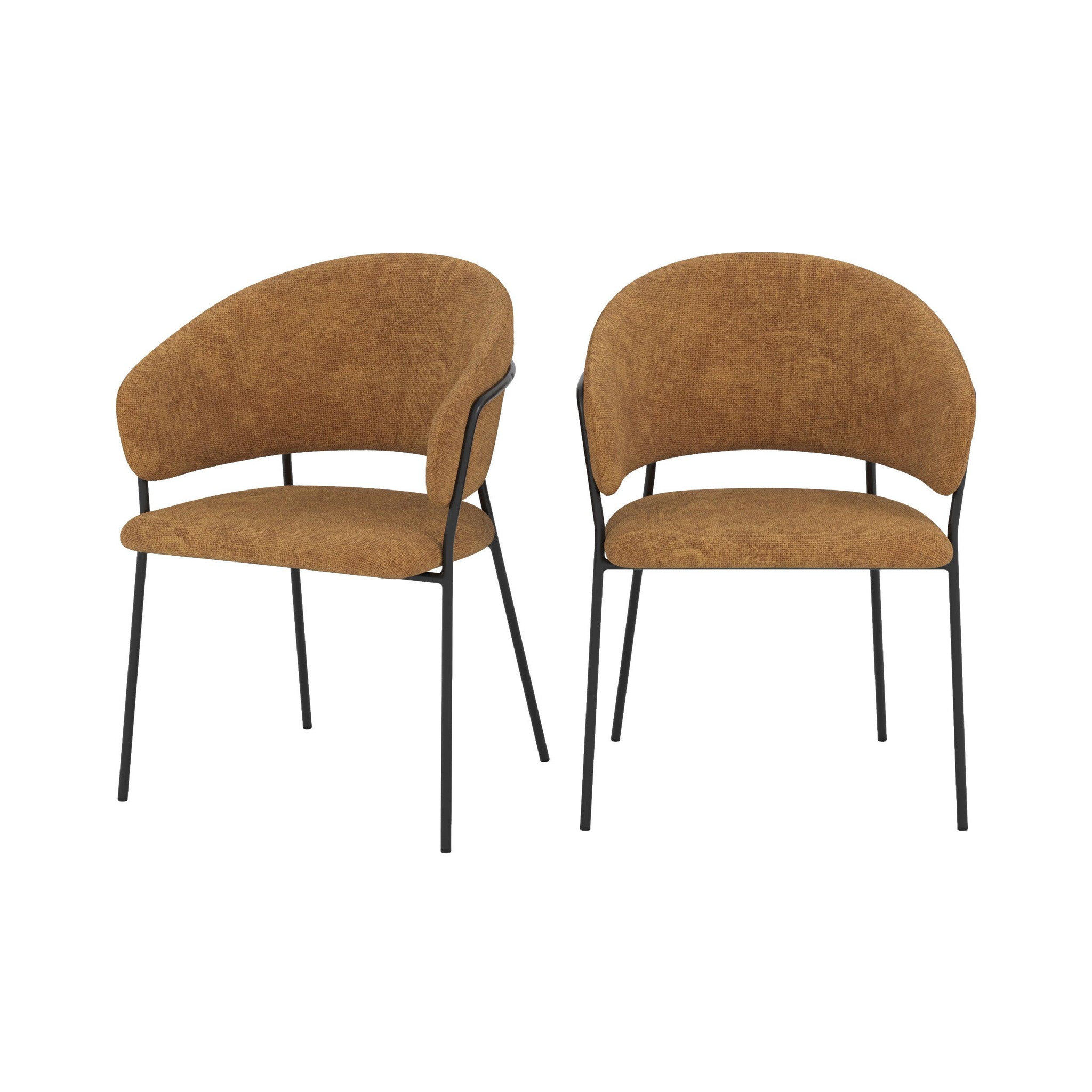 MAISON PAVANE Lot de 2 chaises en tissu caramel et pieds en métal noir-amaya