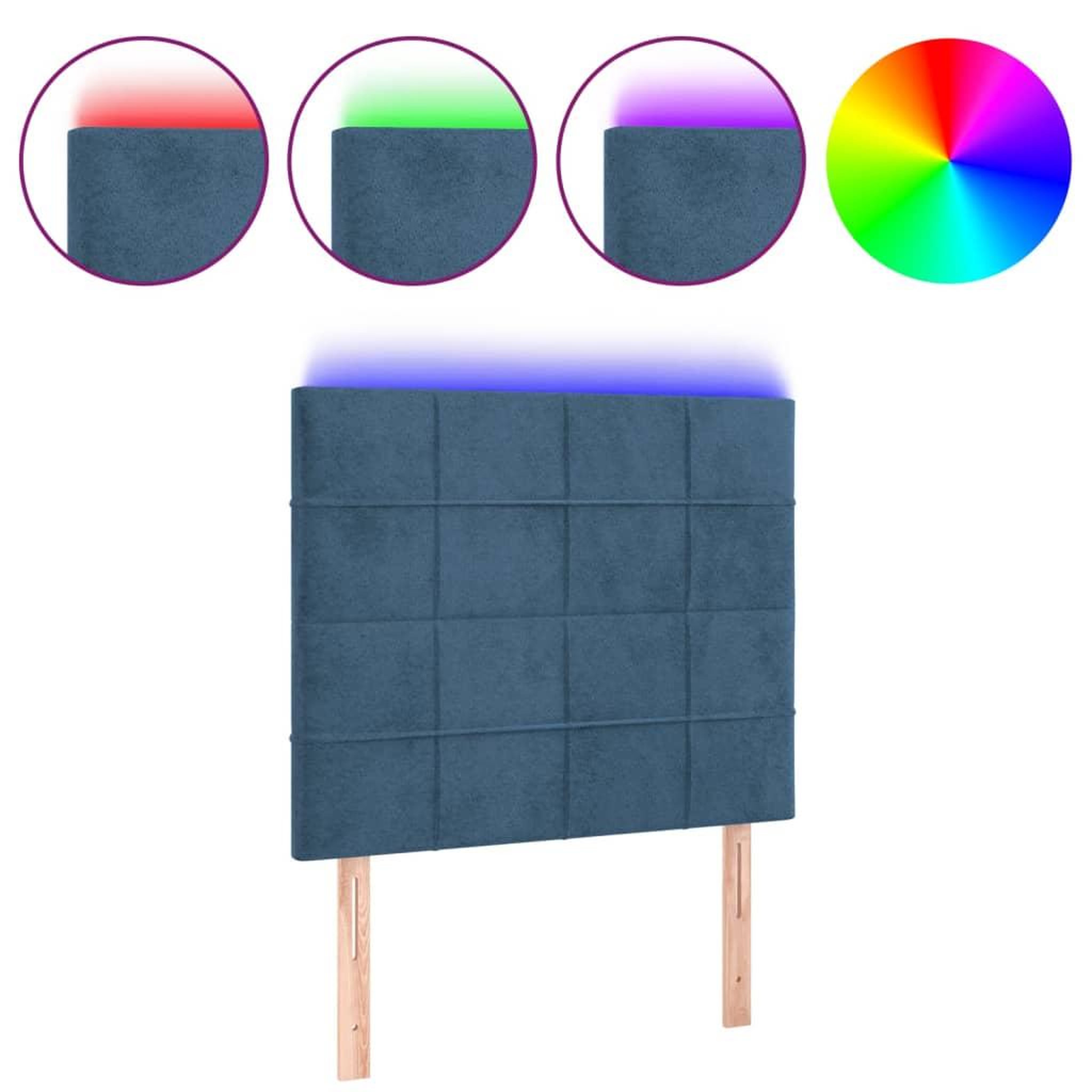 Voir la diapositive 2 : VIDAXL Tete de lit a LED Bleu fonce 100x5x118/128 cm Velours