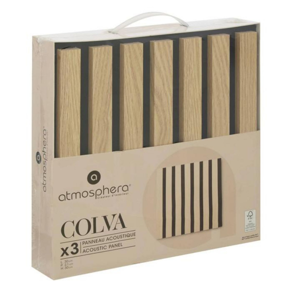 ATMOSPHERA Lot de 3 Panneaux Déco  Colva  30x30cm Naturel