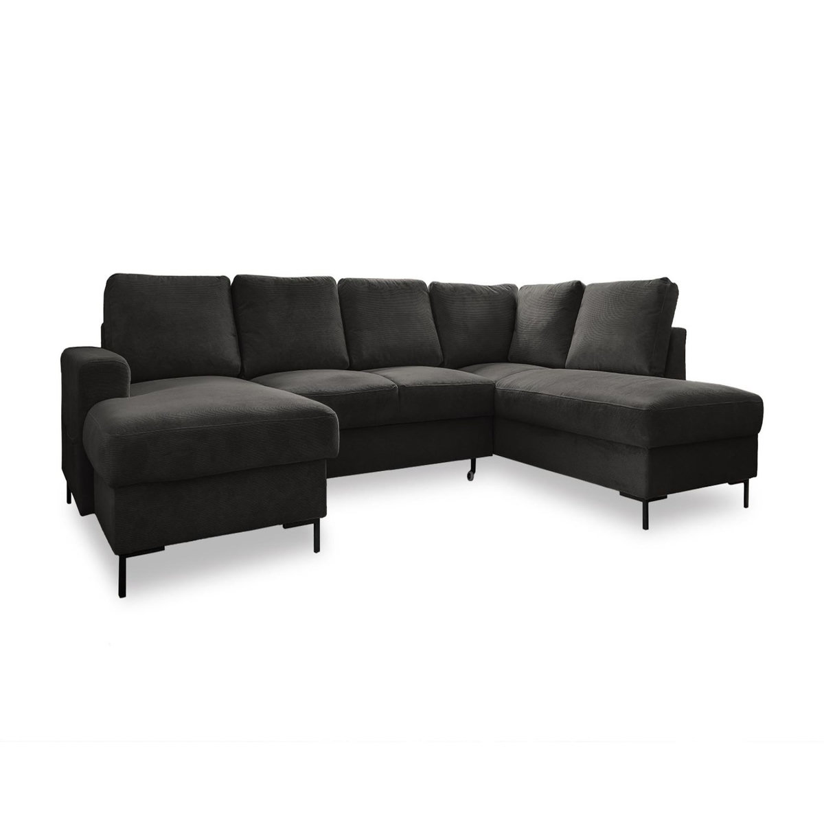 BEST MOBILIER Lilly - canapé panoramique d'angle droit - 7 places - convertible avec coffre - en velours côtelé