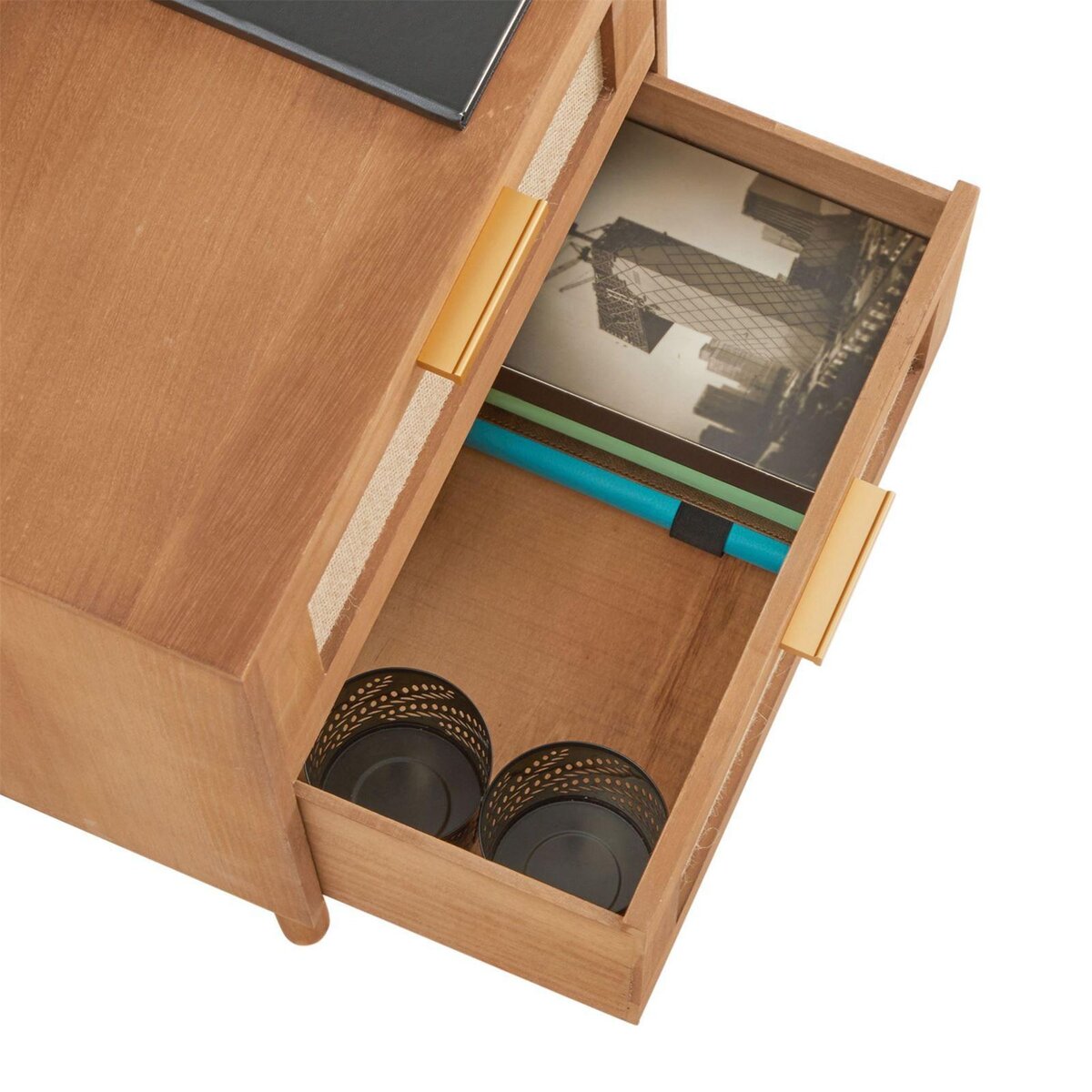 IDIMEX Table de chevet WAMAN 2 tiroirs, en bois de paulownia