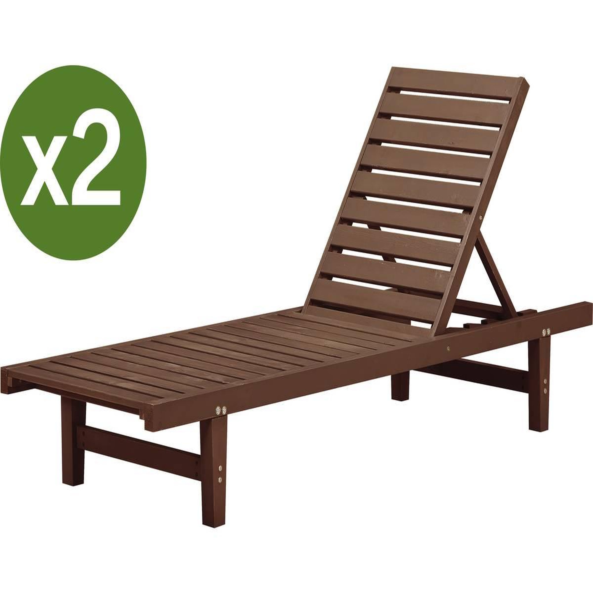 Voir la diapositive 1 : Habitat et Jardin Lot de 2 bains de soleil en bois  Rawai  - Marron