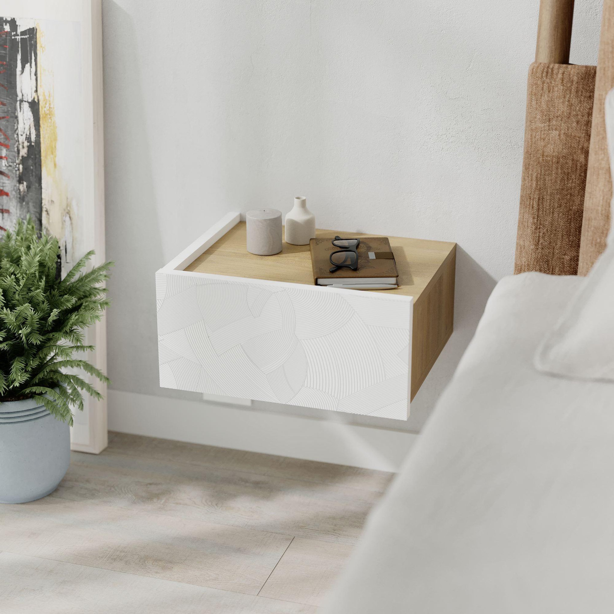 Voir la diapositive 3 : Habitat et Jardin Table de chevet avec éclairage LED en bois  Onda  - 38 x 31 x 18 cm - Blanc